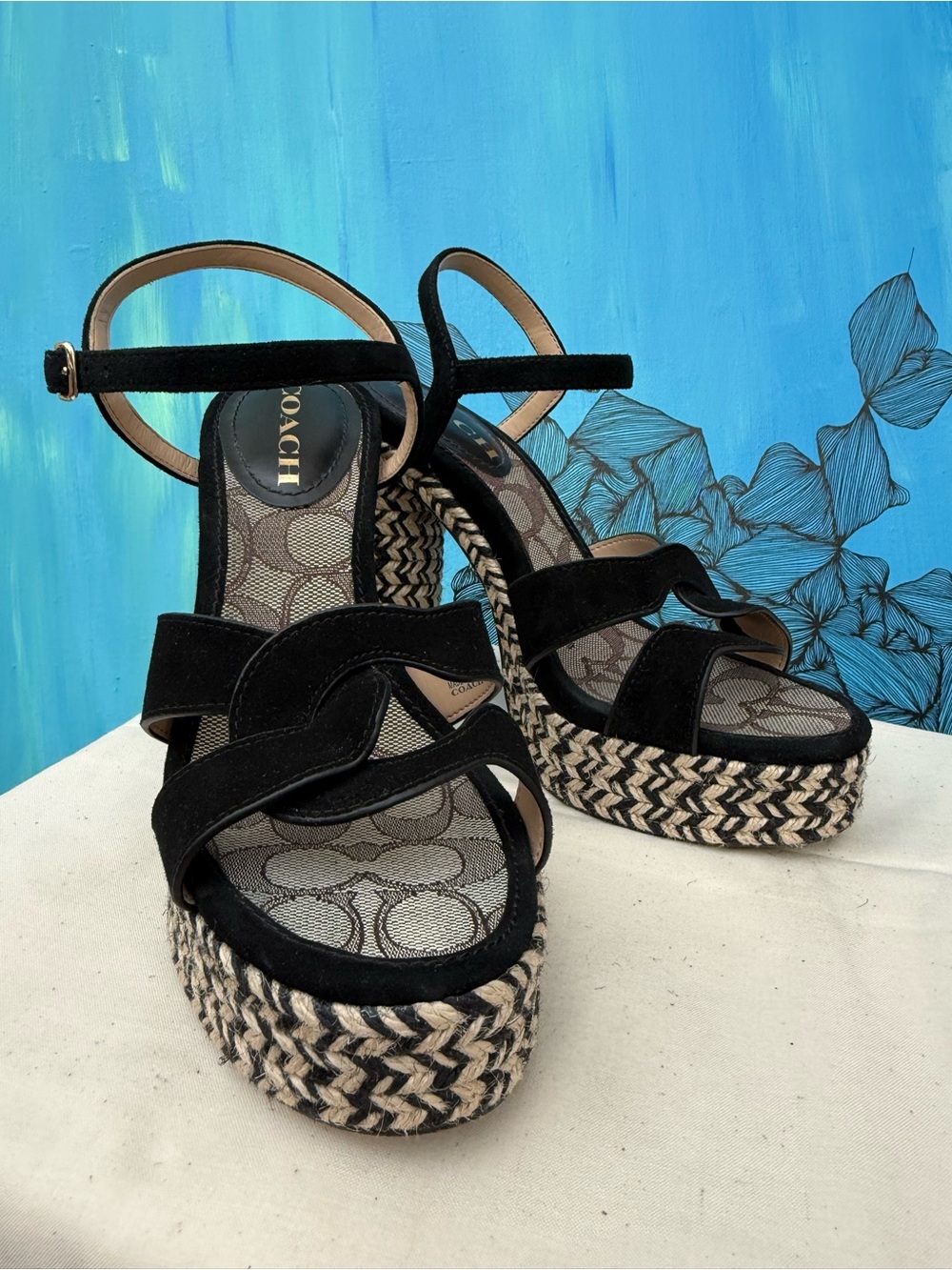 Coach ‘Talina’ Black Suede Platform Espadrille